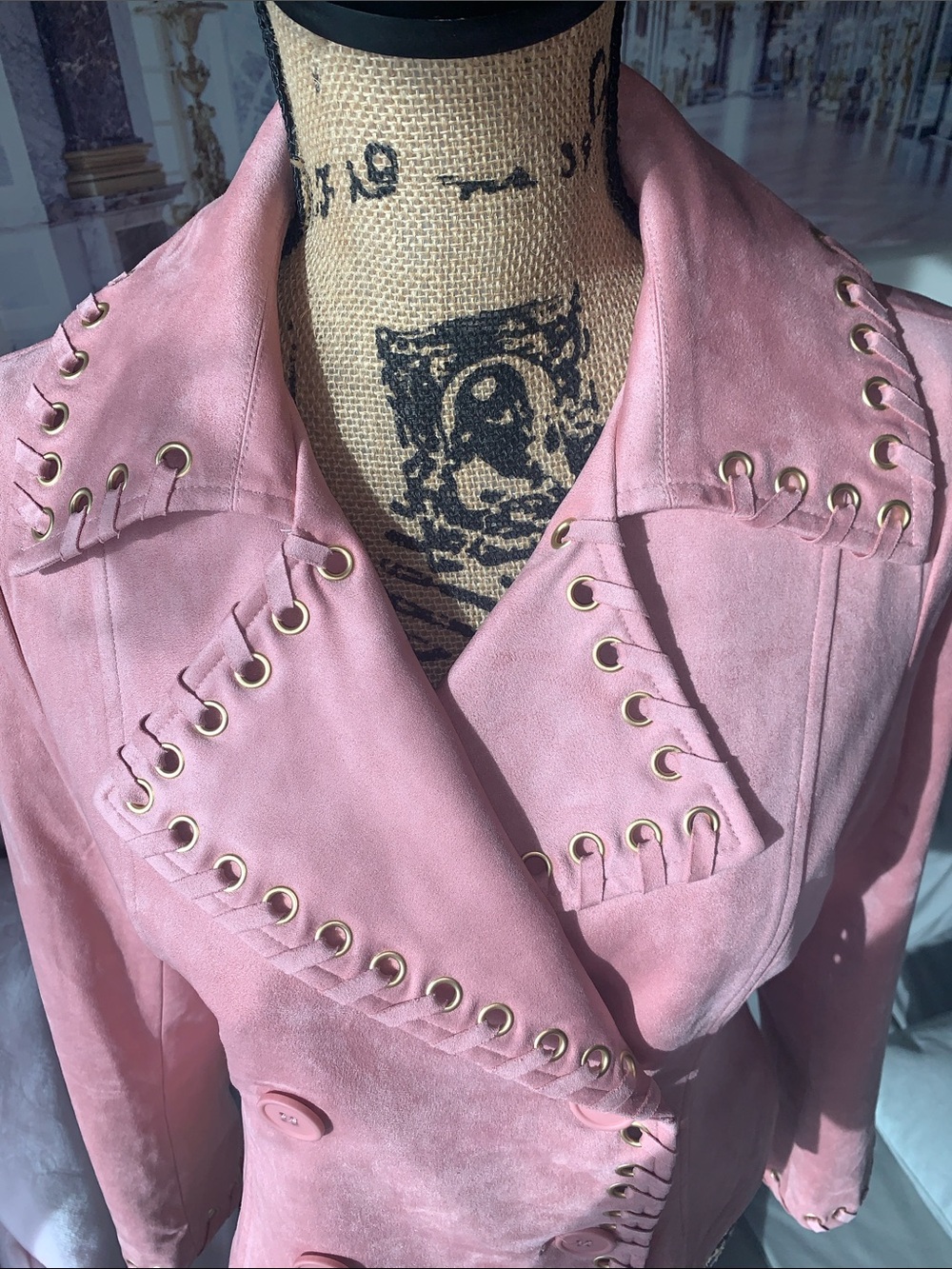 NWT Boston Proper Faux Pink Suede Double-Breasted Eyelet Jacket - Picture 5 of 10
